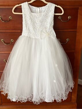 White Special Occasion Dress Tulle First Communion Flower Girl Wedding Girls 7